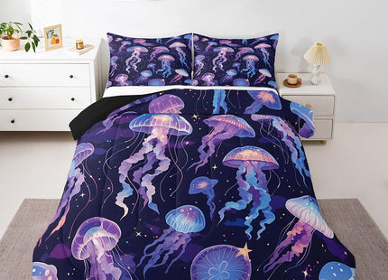 Feelyou Jellyfish Comforter Set Full Bright Purple Comforter for Boys Girls Teens Ocean Bedding Set Breathable Sea Creature Underwater World Duvet Set Room Decor Aquatic Animal Quilt Set