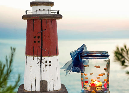 Aecipl Nautical Decor Wooden Lighthouse Beach Themed Coastal Ocean Figurine