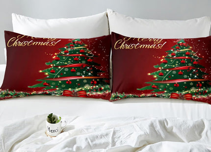 Christmas Tree Duvet Cover Set King Size Fir Tree Branches and Deer Print Bedding Set 3pcs for Kids Girls New Year Theme Comforter Cover Merry Christmas Red Quilt Cover with 2 Pillowcases,No Comforter