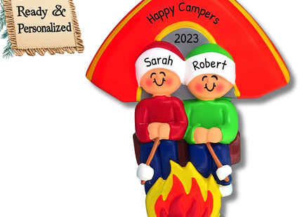 Personalized Our First Christmas Ornament 2026, Camping Couple Campfire