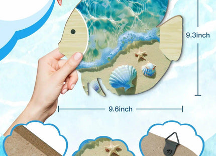 Putuo Decor 2PC Coastal Fish Wall Decor, MDF Nautical Hanging Decor with Metal Hook, Ocean Themed Wall Art Set for Bathroom, Lake House, Seaside Living Space(Ocean Beach Shells)