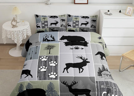 Feelyou Black Bear Deer Comforter Set Bedding Twin Size for Kids Adults