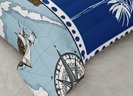 QOOMO Coastal Beach Themed Comforter Set for Boys Girls Kids Nautical Ocean Life Twin Size Bedding Set Super Soft Quilt with 1 Comforter and 2 Pillowcases Lightweight Microfiber for All Seasons