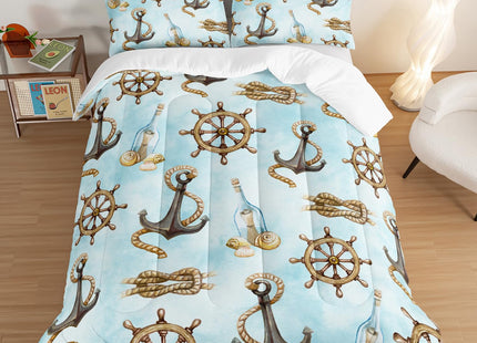 HOSIMA Nautical Comforter Set Twin,Blue Ocean Themed Bedding Sailboat and Anchor Print Kids Bedding Set for Boys Adult Kids Girls,Navy Blue Comforter Twin Size with 2 Pillow Shams.