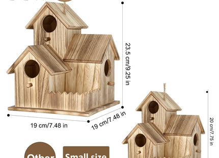 BlueYu Large Wooden Bird House for Outside, 3-Hole Birdhouse, Outdoor Bird Nesting Box for Bluebird Chickadee Finch Wren, Perfect for Garden Courtyard Decoration