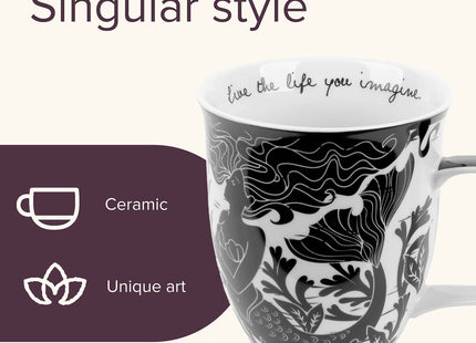 Karma Gifts, 14 oz Black and White Boho Mug, Cute Coffee and Tea Mug, Ceramic Coffee Mugs for Women and Men, Mermaid