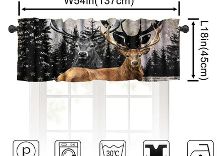wlsgdsg Deer Valance Curtains for Boys Teen Room Decor, Black American Flag Camo Snowy Forest Woodland Wild Animal Hunting Window Treatments, Rod Pocket Drapes for Man Cave Bedroom, 54x18in 1P
