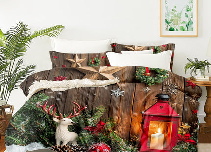 CCoutueChen Rustic Farmhouse Comforter Set King Size, Retro Cabin Lodge Bedding Set for Adult,3Pcs Christmas Themed Lightweight Comforter with 2 Pillowcases/90 * 104,Brown