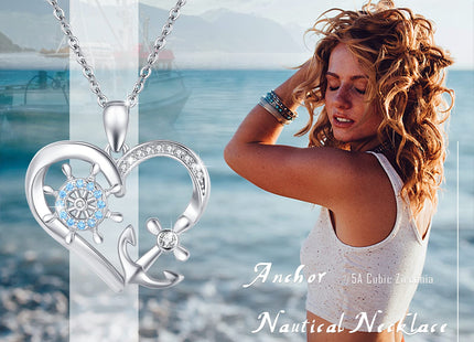MEDWISE 925 Sterling Silver Anchor Necklace for Women Nautical Jewelry