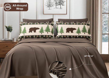 Comforter Set King Size Rustic Bear Comforter Bedding-7 Piece Bed in a Bag, Soft Fluffy Reversible Microfiber Bedding Set(1 Comforter,1 Flat Sheet,1 Fitted Sheet,2 Pillowcases,2 Pillow Shams),Green