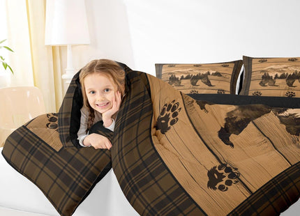 Feelyou Rustic Bear Comforter Set Farmhouse Black Bear Bedding Set Queen Size for Kids Boys Girls Forest Animal Wildlife Hunting Theme Duvet Quilt