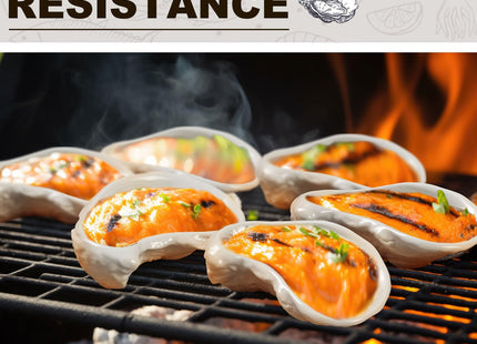 Reallnaive 6 Pcs Ceramic Oyster Shells Reusable Oyster Grilling Shells Large Clam Baking Dish Platter Plate for Cooking Shrimp Scallops Clams Seafood of All Kind