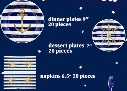 Nautical Party Plates and Napkins - Sail Boat Party Decorations - Nautical Party Tableware - Sail Boat Party Favors - Nautical Party Supplies Serves 20 Guests