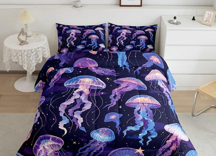 Feelyou Jellyfish Comforter Set Full Bright Purple Comforter for Boys Girls Teens Ocean Bedding Set Breathable Sea Creature Underwater World Duvet Set Room Decor Aquatic Animal Quilt Set