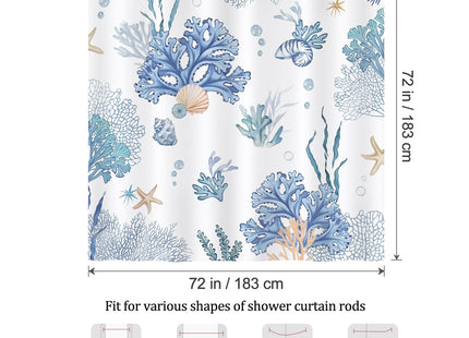 Bonhause Nautical Coastal Shower Curtain, 72x72 Inch, Waterproof Polyester