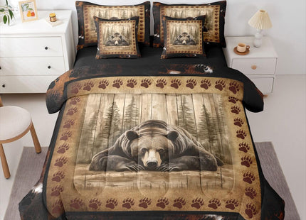 Erosebridal Brown Bear King Comforter Set with Sheets 7 Piece Rustic Wildlife Bear Paw Bed in A Bag Vintage Farmhouse Cabin Bedding Sets Country Lodge Bed Set