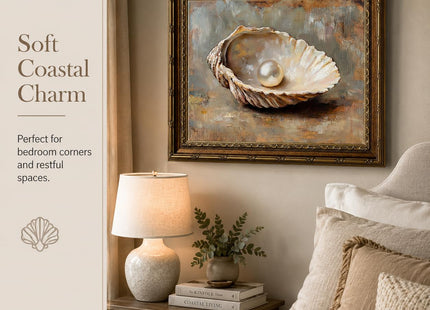 Vintage Gold Framed Wall Art, Seashell and Pearl Canvas Print, 11x9 In