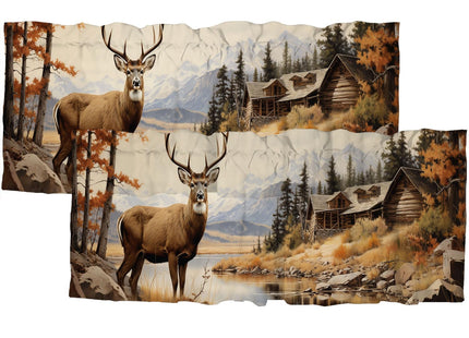 Rustic Cabin Deer Window Curtain Valance Fall Forest Elk Wildlife Animal Autumn Nature Country Farmhouse Rod Pocket Curtain Treatment for Bathroom Bedroom Living Room Kitchen 54 x 18 Inch, 2 Panel