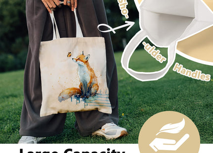 LIANGW Cute Fox Canvas Tote Bag for Women Girls Fox Lovers, Fox Gifts, Reusable Grocery Bags Shopping Bags
