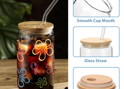 Mikopei beach gifts for women, Sea Glass Cup with Lid and Straw, 16 oz