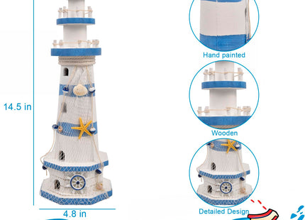 ChezMax Nautical Ocean Lighthouse Decor for Home - 15.0" Nautical Lighthouse Decor, Mediterranean Sea Beach Style Watchtower, Outdoor Wooden Nautical Tower Ornament Figurine