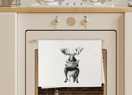 WOTYPU Moose Gifts Hand Towels for Bathroom, Moose Lover Gifts, Funny Farm Animal On Toilet Decorative Hand Towels for Kids Guest Bathroom Washroom Power Room Vanity Half Bath, 16X24 Inch