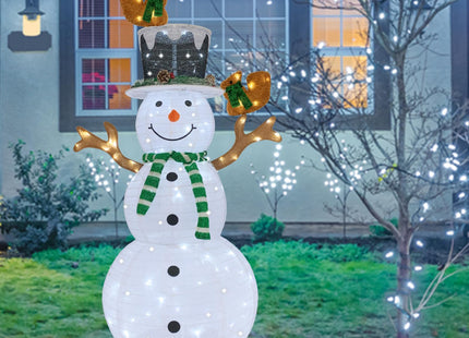 Outdoor Snowman Lighted, Pop-Up Lighted Snowman Outdoor Christmas Decorations Prelit 120 LED Lights Plug-in, Collapsible Light Up Snowmen with Squirrels Pine Cone Home Balcony Porch Yard Decor-Green