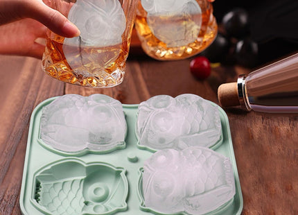 Cute Owl Ice Cube Mold, Owl Shapes Ice Cube Tray, Silicone Ice Mold Fun Shapes, Make 4 Large Owl Ice Balls for Whiskey Cocktails Drinks, Green