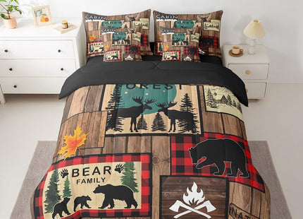 Erosebridal Retro Cabin Comforter Set 7 Piece Bed in a Bag Twin,Rustic Bear Deer Bedding Sets Hunting Wildlife Wild Animal Comforter and Sheet Set,Plaid Lodge Farmhouse Western Bed Set