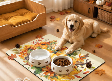 LOKHOM 12"x20" Fall Dish Drying Mat，Pumpkin Maple Leaves Floral