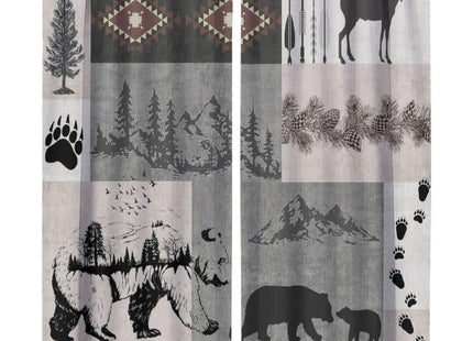 Rustic Bear Moose Deer Curtains, Retro Pine Tree Cabin Country Lodge Camping Window Treatments Vintage Tribal Aztec Abstract Geometric Blackout Window Drapes for Bedroom Living Room 42x45in