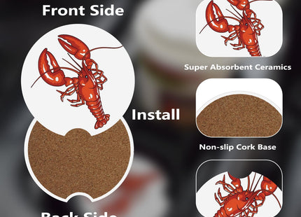 KWSAAHU Ceramic Car Cup Coasters 2PCS - Tiny Lobster