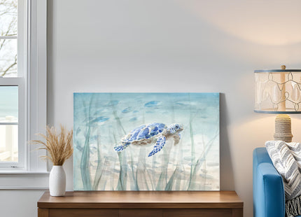 Ocean Wall Decor Blue Turtle Canvas Art Sea Grass Pictures Coastal Print Painting Nautical Artwork For Home Office Ready to Hang 36x24 Inch