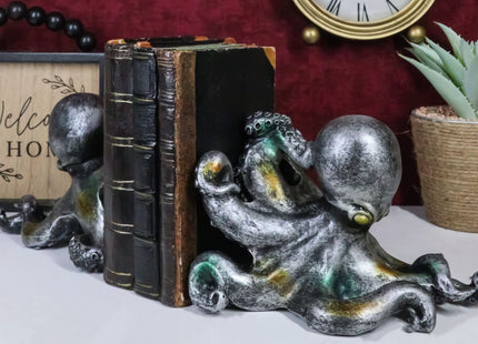 Ebros Nautical Coastal Sea Monster Octopus Bookends Set Statue in Faded Bronze Antique Finish 6.25" H Mythical Sea Giant Cthulhu Kraken Decorative Office Study-Room Library Desktop Decor Figurines