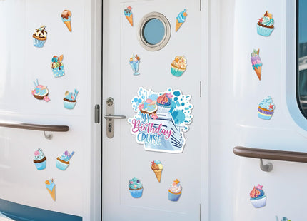 JAPBOR Cruise Door Decorations Magnetic - 21PCS My Birthday Cruise Magnets, Cupcake Nautical Beach Theme Car Ship Fridge Magnetic Sticker, Seashell Ice Cream Refrigerator Magnet Decal for Home Decor