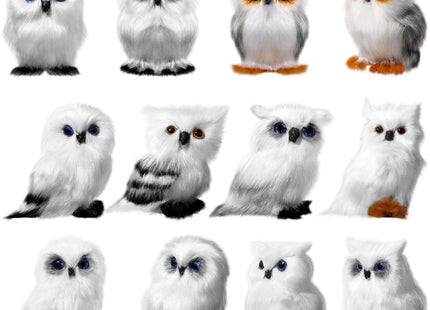 Sratte 12 Pcs Christmas Owl Ornament Furry Owl Ornaments,White