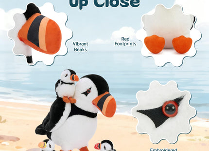 BENINY 4Pcs Puffin Stuffed Animal Set, 13.7 Inch Mommy Puffin with 3 Babies