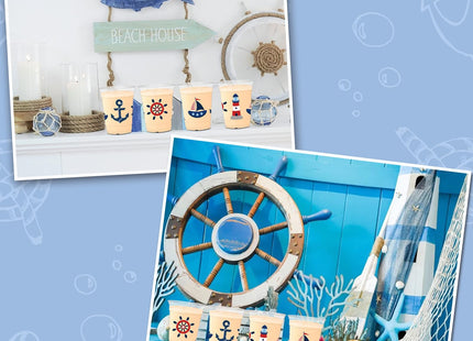HYMENEX 50 Pcs Nautical Cups, 12 oz Nautical Plastic Party Cups for Home Kitchen Birthday Summer Ocean Party Favors Supplies Decoration