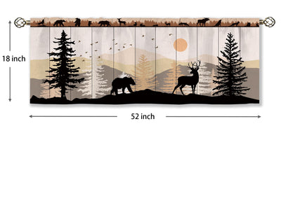 Laifzere Farmhouse Forest Cabin Curtain Valance for Window Treatments Rustic Wooden Rod Pocket Kitchen Treatment Tree Country Deer Bear Drapes for Bathroom Bedroom Living Room 1 Panel (52x18 Inch)