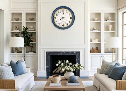 Meridra Wall Clock Battery Operated Silent Rustic Wall Clocks Coastal Wall Decor for Living Room 16 Inch Blue