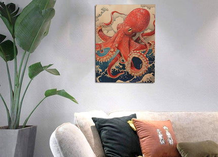 Octopus Canvas Wall Art Retro Ocean Waves Modern ArtWork 12'' x 16"