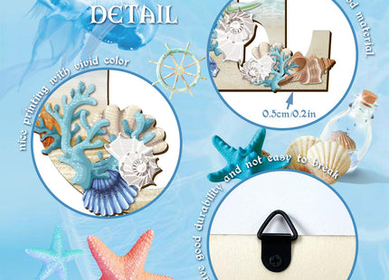 4 Pcs Wood Home Signs - Coastal Beach Style Signs With Blue Starfish and Shell Wall Decor for Home, Living Room, Kitchen, Bedroom
