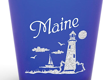 World By Shotglass Maine Nautical Cobalt Blue Frosted Shot Glass