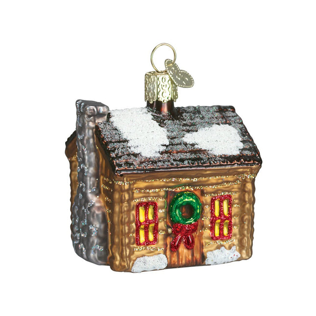 Old World Christmas Log Cabin Glass Blown Ornament for Christmas Tree, Handcrafted Holiday Decoration, Cottage Collection