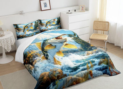 Erosebridal Pike Fish Comforter Set for Kids Boys Girls Teens Rustic Farmhouse Bedding Set Toddler Country Woodland Animal Down Comforter Hunter Cabin Duvet Insert Camping River Adventure Decor