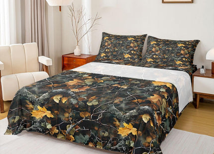 Castle Fairy Natural Bed Sheets 4 Pcs Full Size for Room Decor Forest Woods Deep Pocket,1 Fitted Sheet 1 Flat Sheet 2 Pillowcases,Nature Camo Tree Leaves Bedding Set,Green