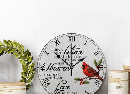godblessign Cardinal Wall Clock Cardinal Christmas 10 inch Love Never Dies