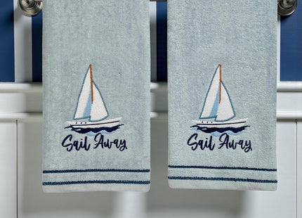 Coastal Guest Hand Bathroom Towels, Light Blue Sail Away Sailboat, 16x25"