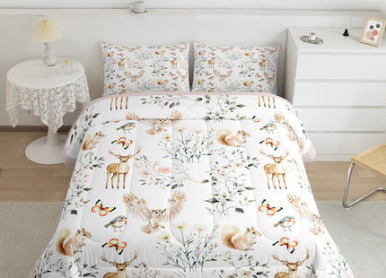 Feelyou Jungle Animal Kids Comforter Set Twin Size Deer Bedding Set Cabin