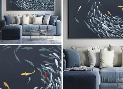 Framed Wall Art,Sea Fish Wall Decor for Living Room,Blue Beach Theme Artwork,Coastal Large Pictures Poster Prints Arts for for Bedroom Dining Room 29"x58"